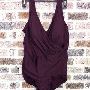 Miraclesuit Oceanus One Piece In Burgundy/Wine Color, Sz 20W.